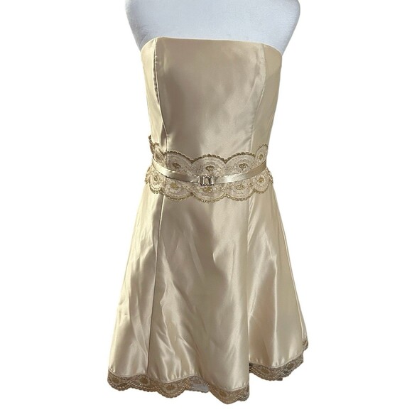 Jessica McClintock Gunne Sax Satin Strapless Dress Tulle Under‎ New Sz 7 Vintage - Picture 1 of 7